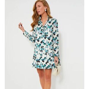 TUCKERNUCK Budding Bluebell Tate Shirt Ruffle Collar Dress in Blue Blooms Size L